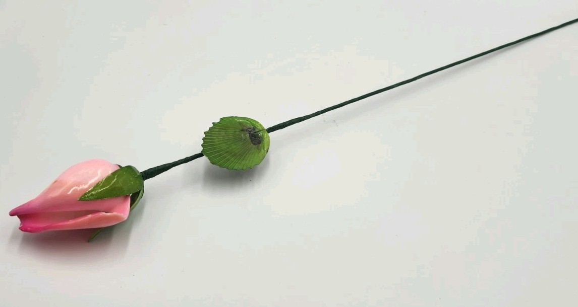 Seashell Hand Painted Long Stem Rose Buds Set of 6
