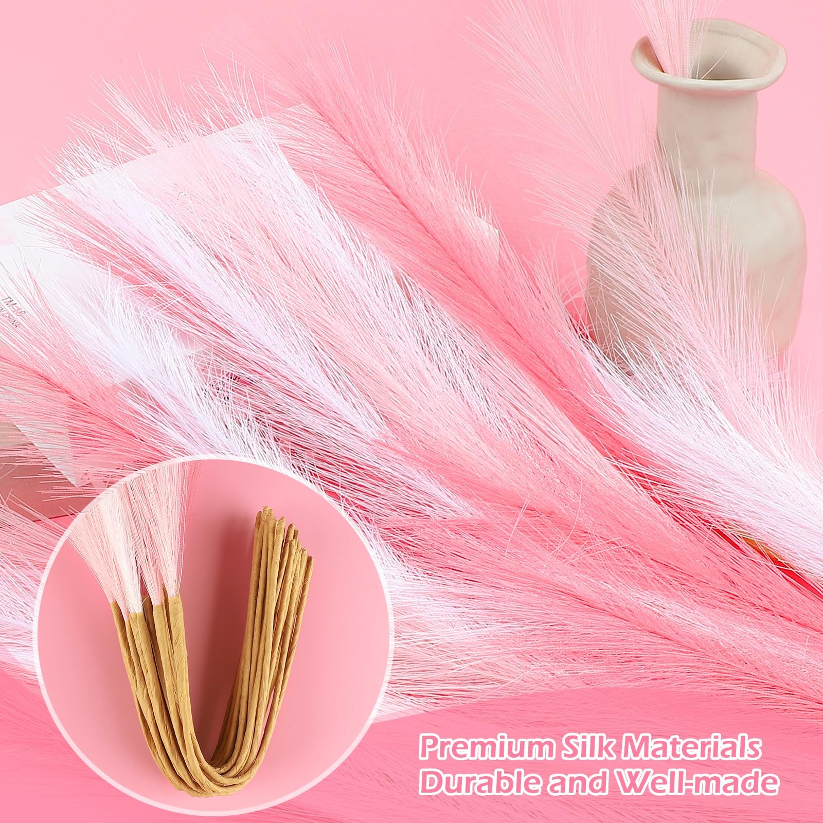 30 Pcs Pink White Pampas Grass Decor: 21.7″ Fluffy Faux Small Pampas Grass Ar…