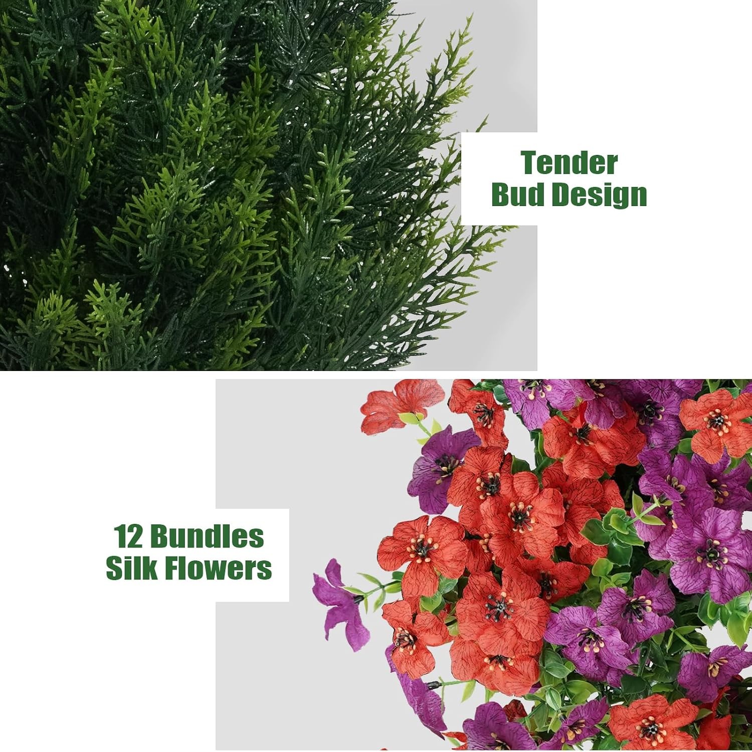 Artificial Topiary Cedar Trees 3FT Tall 2 Set with 12 Bundles Faux Silk Flowers