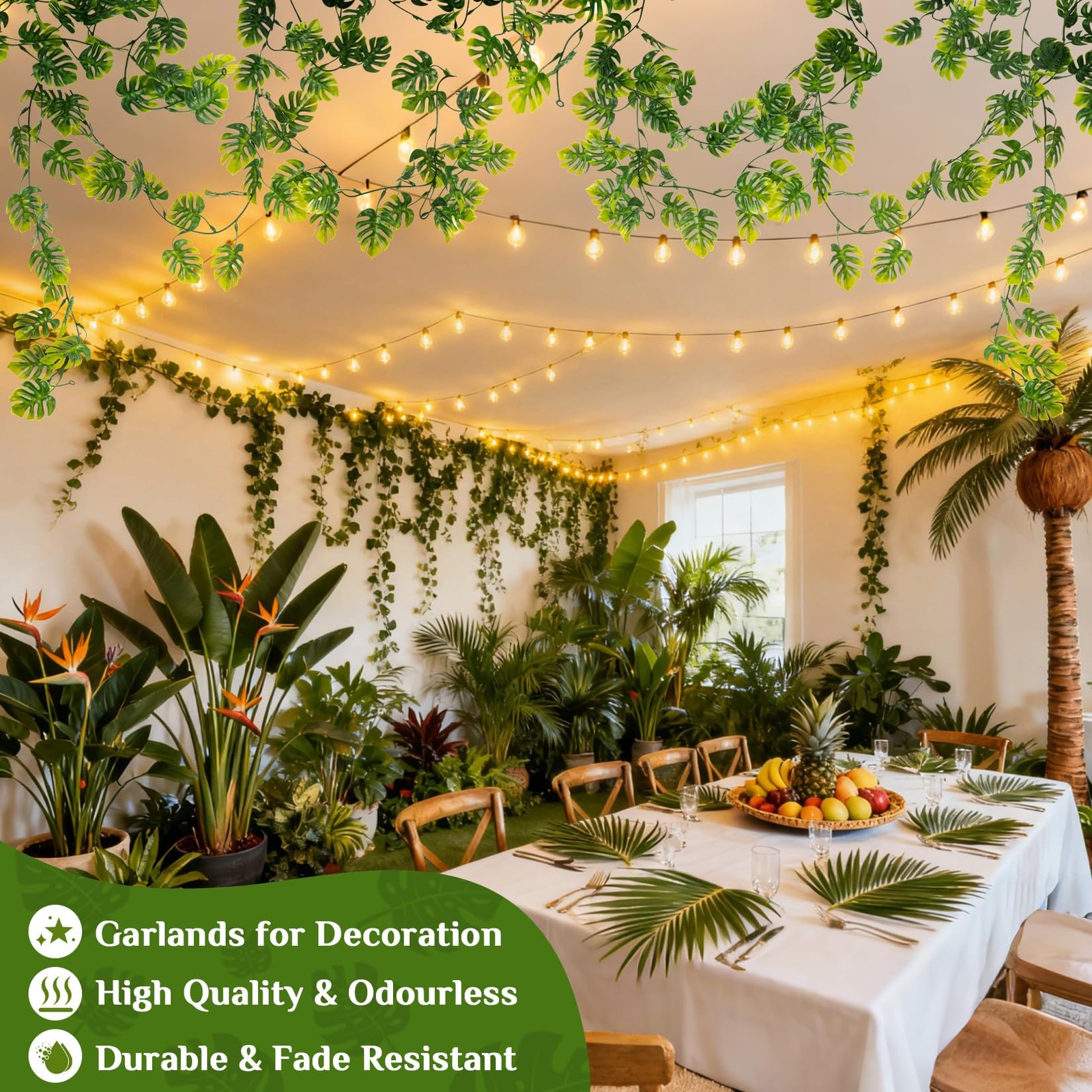 Faux Greenery Leaf Garland 5.9Ft Artificial Monstera Leaves Vines Party Decor