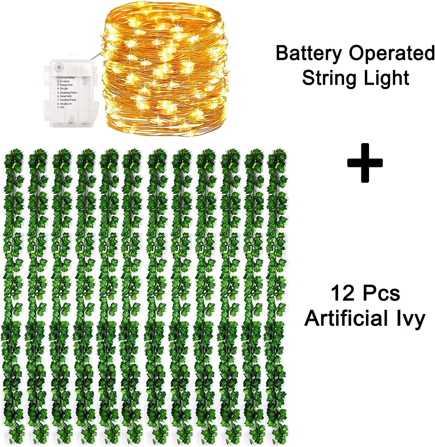 Illuminated Artificial Ivy Tapestry Hanging 84ft 12 pack 80 LED String Lights
