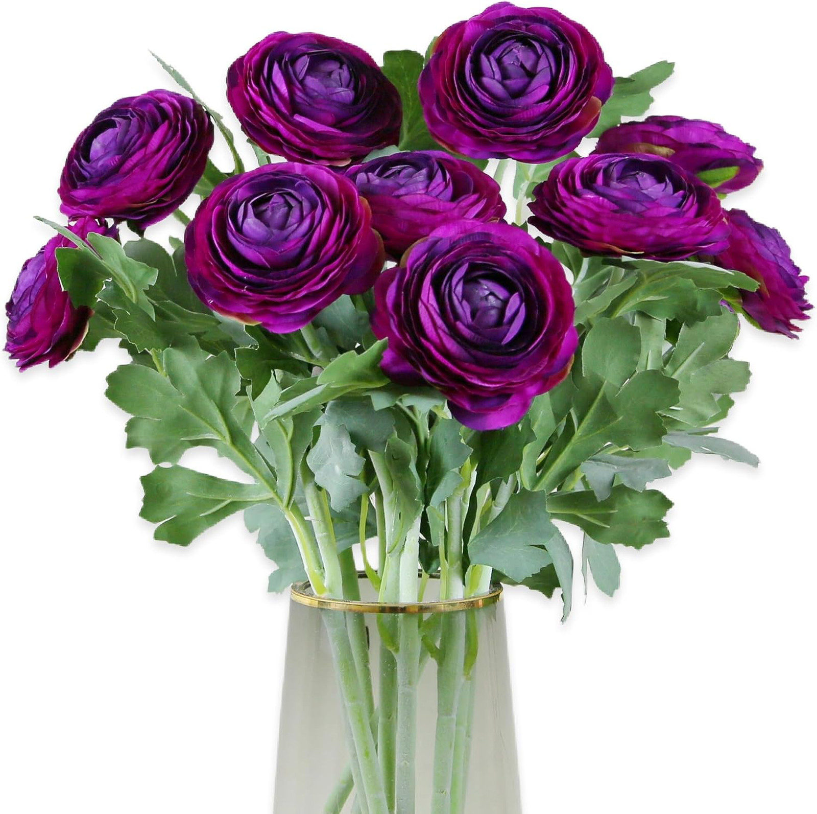Artificial Ranunculus Flowers Purple 10 Pack Silk Blooming Stems Fuzzy Wired for