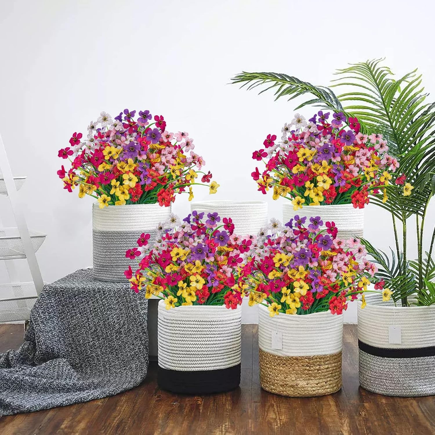 24 Pcs Artificial Flowers for Outdoor,Plastic Flowers Decoration, UV Resistan…