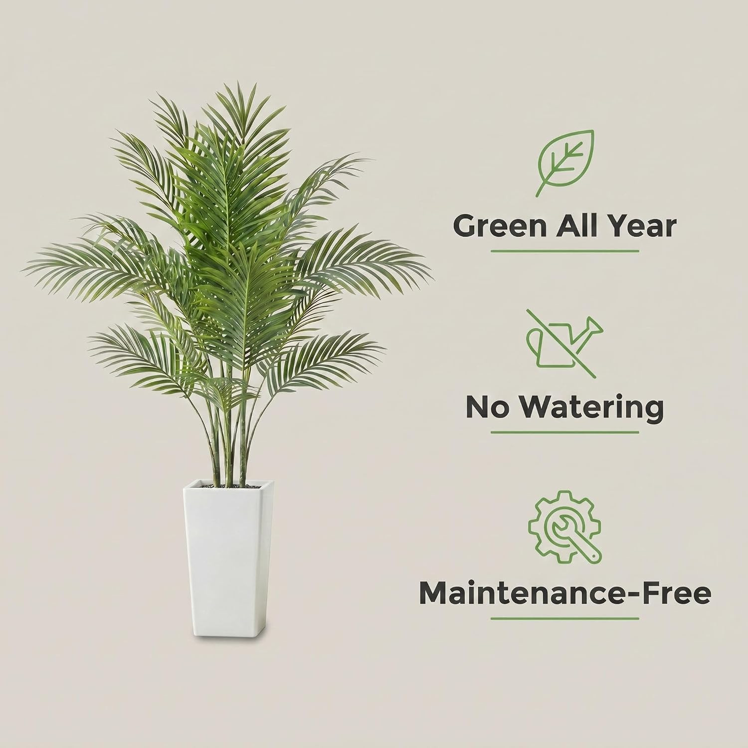4.8FT Artificial Palm Tree with White Planter – Lifelike Indoor Tropical Decor