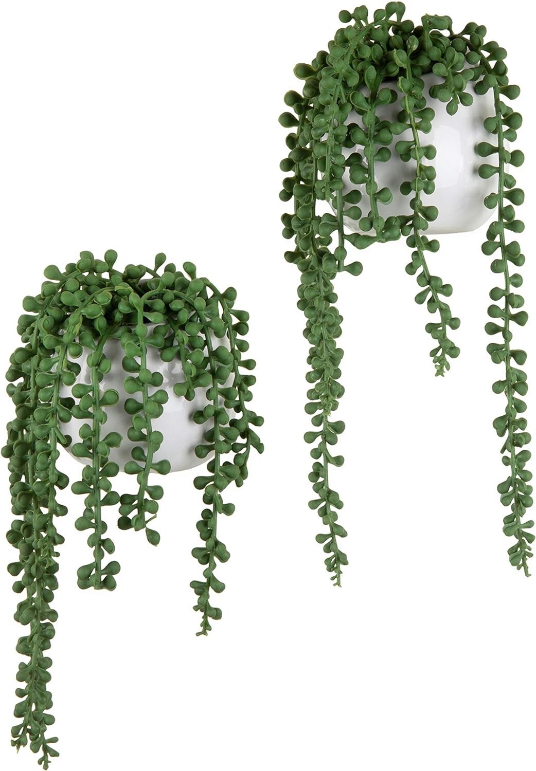 MyGift Artificial String of Pearls Plants in White Ceramic Wall-Hanging Planters