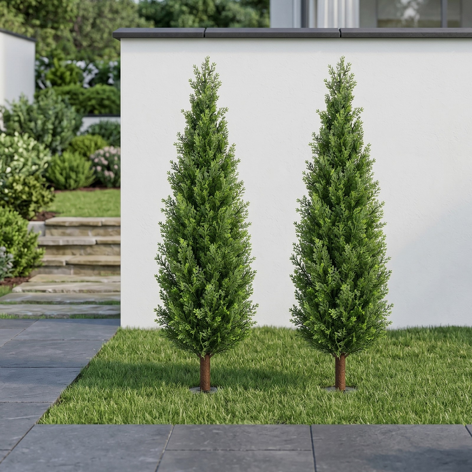 2Pcs 4ft Artificial Cedar Topiary Trees w/ Ground Spike for Porch Garden Office