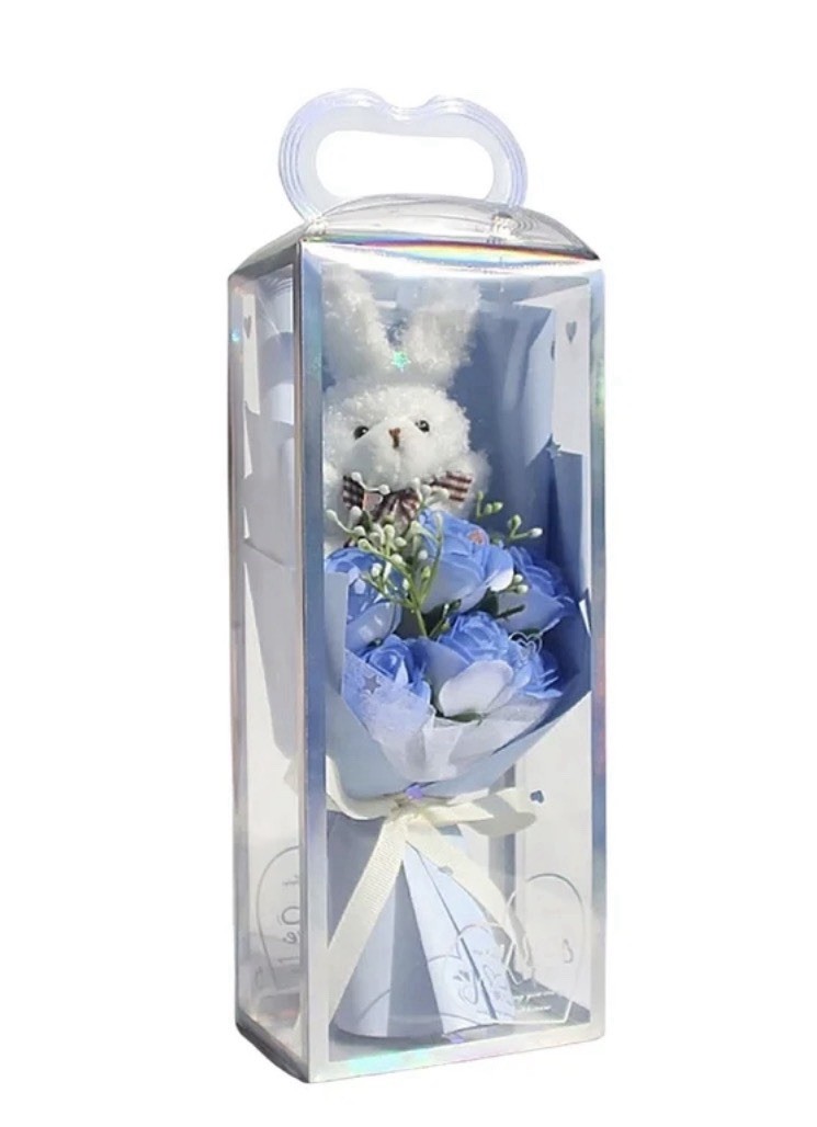 Bunny Bouquet,Stuffed Animal with Artificial Rose Flower Bouquet- Blue NEW