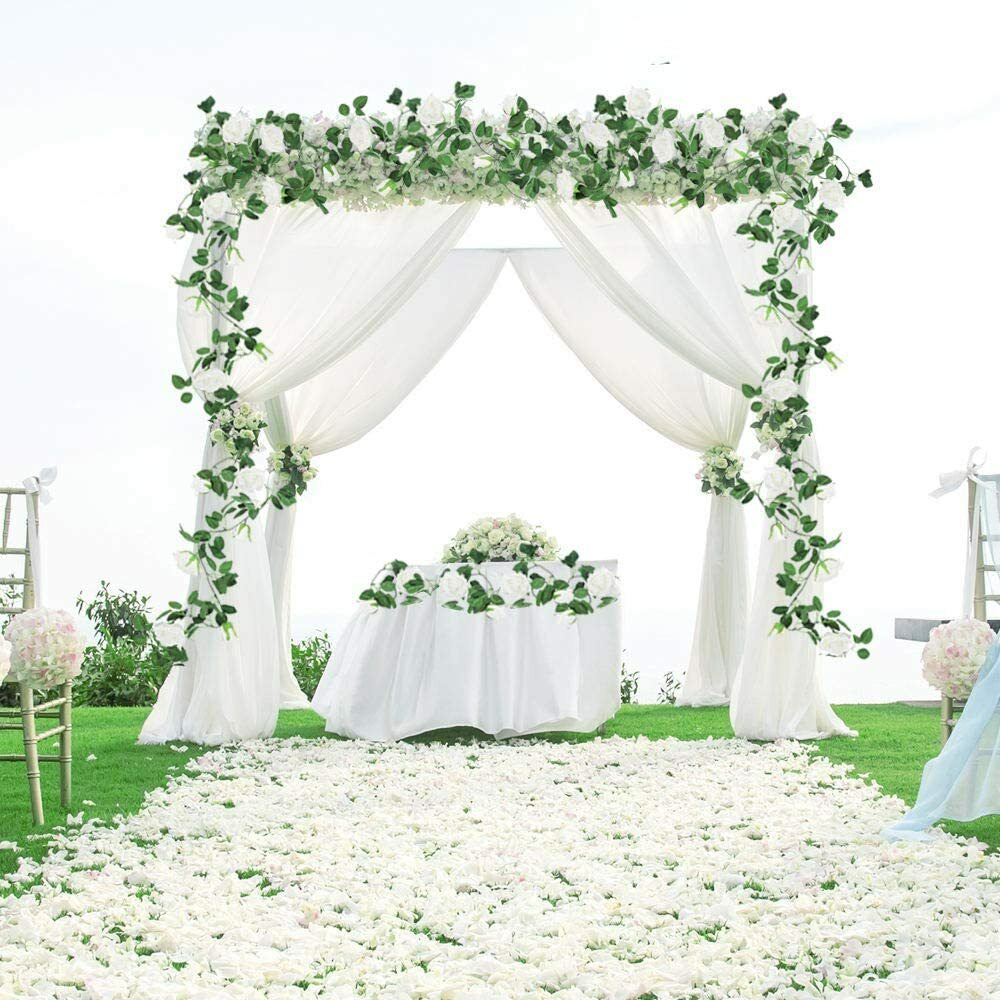 3PCS 8ft Artificial Silk Flower Garland Fake Flower Rose Vine Wall Hanging Plant