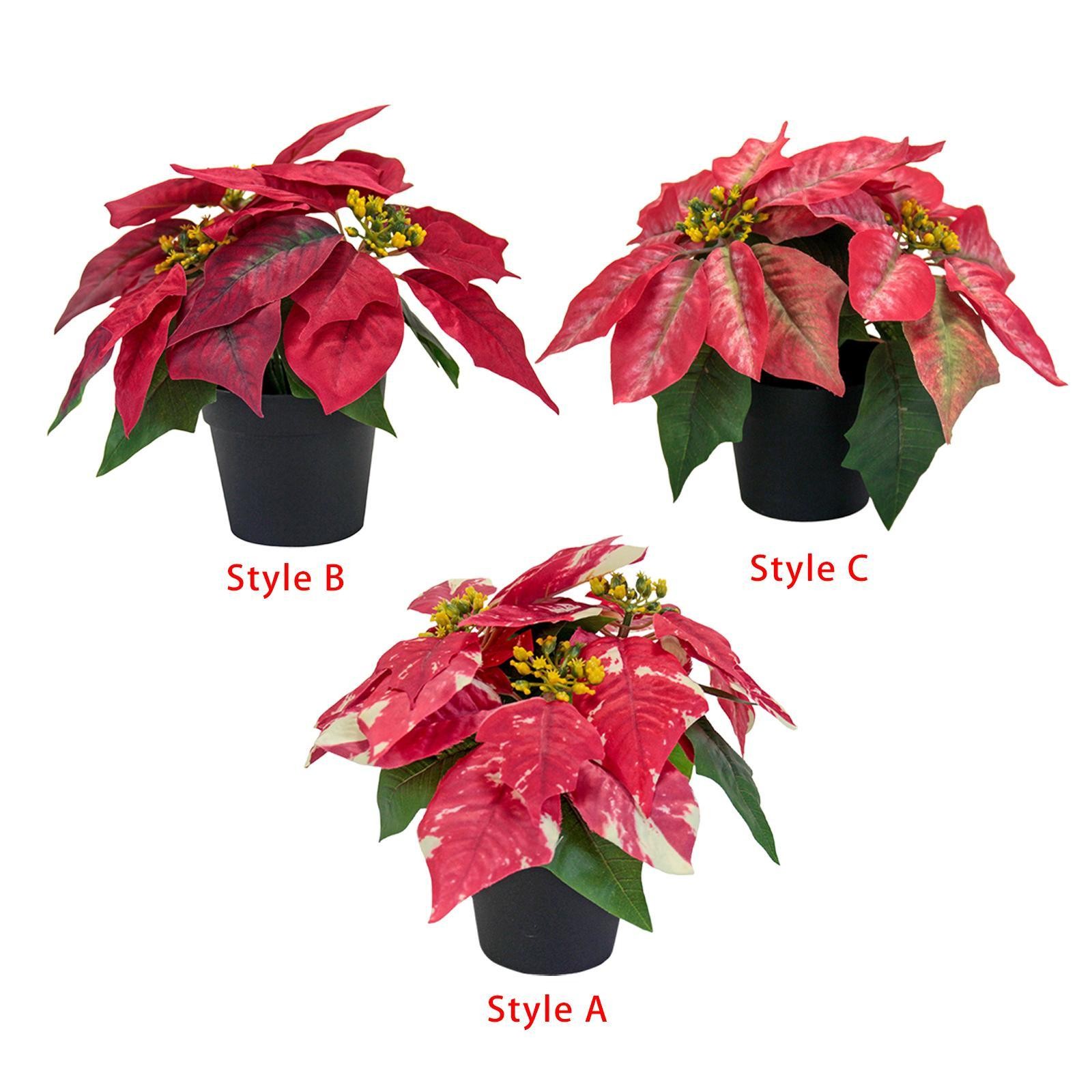 Christmas Artificial Poinsettia Plant Xmas Decor for Winter Window Holiday