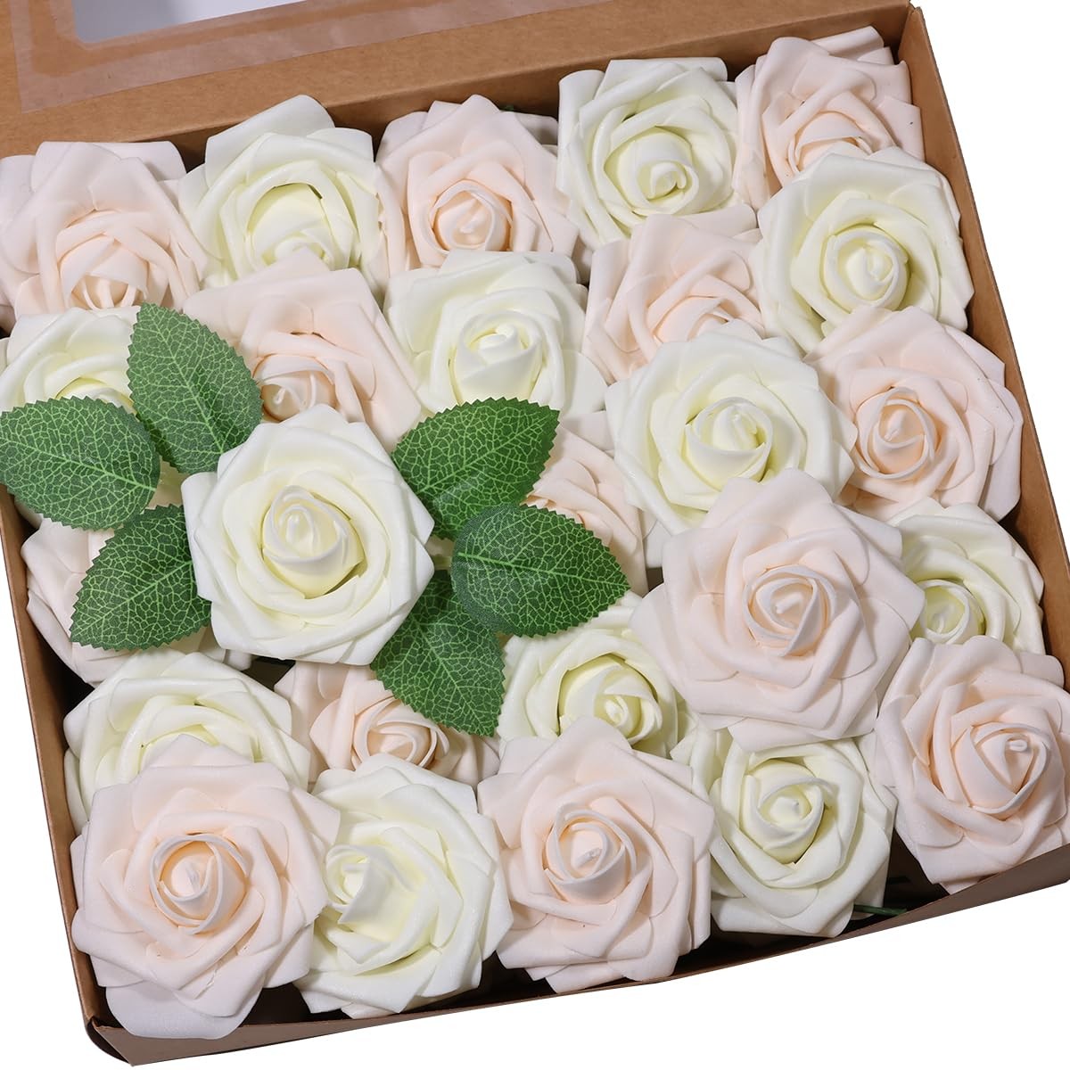 50pcs Artificial Flower，Real Touch Foam Roses w/Stem DIY for Wedding Bouquet …