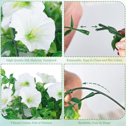 Artificial Flower for Outdoors, 6PCS Fake Artificial Morning Glory White