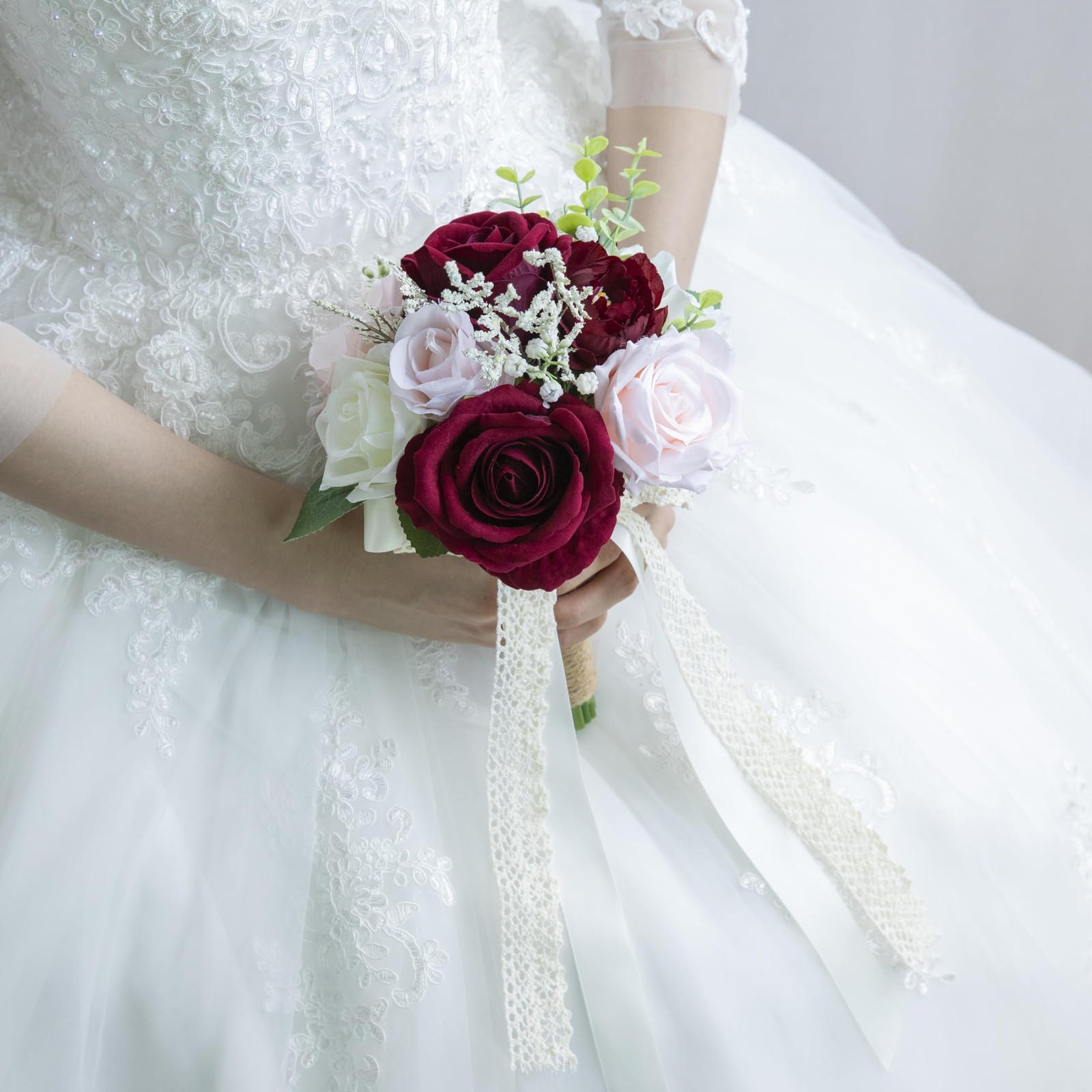 Wedding Bouquets for Bride Bridesmaid, Artificial Burgundy Blush Bride Flower…