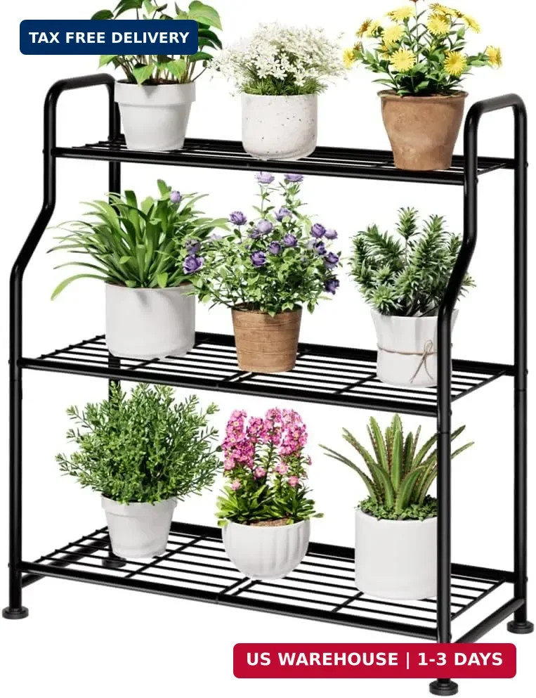 Kitsure Plant Stand Indoor & Outdoor – 3-Tier Metal Plant Shelf with Adjustable