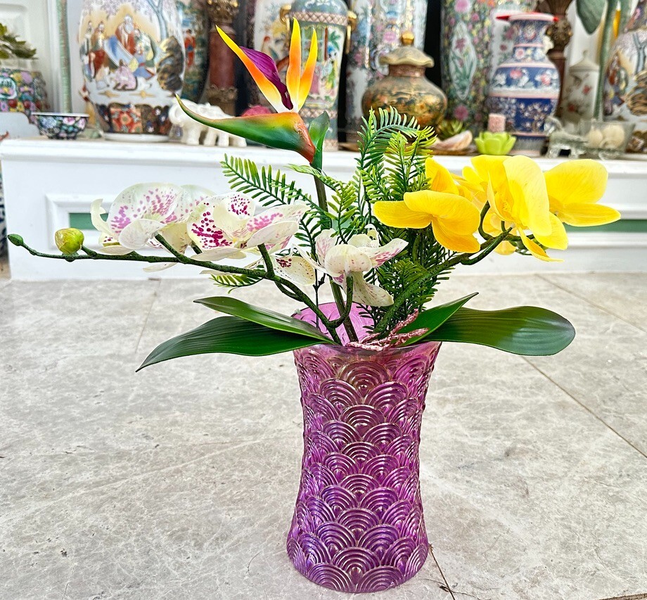 Floral Arrangement with Multi-Colored Silk Flowers in Purple MCM Vase