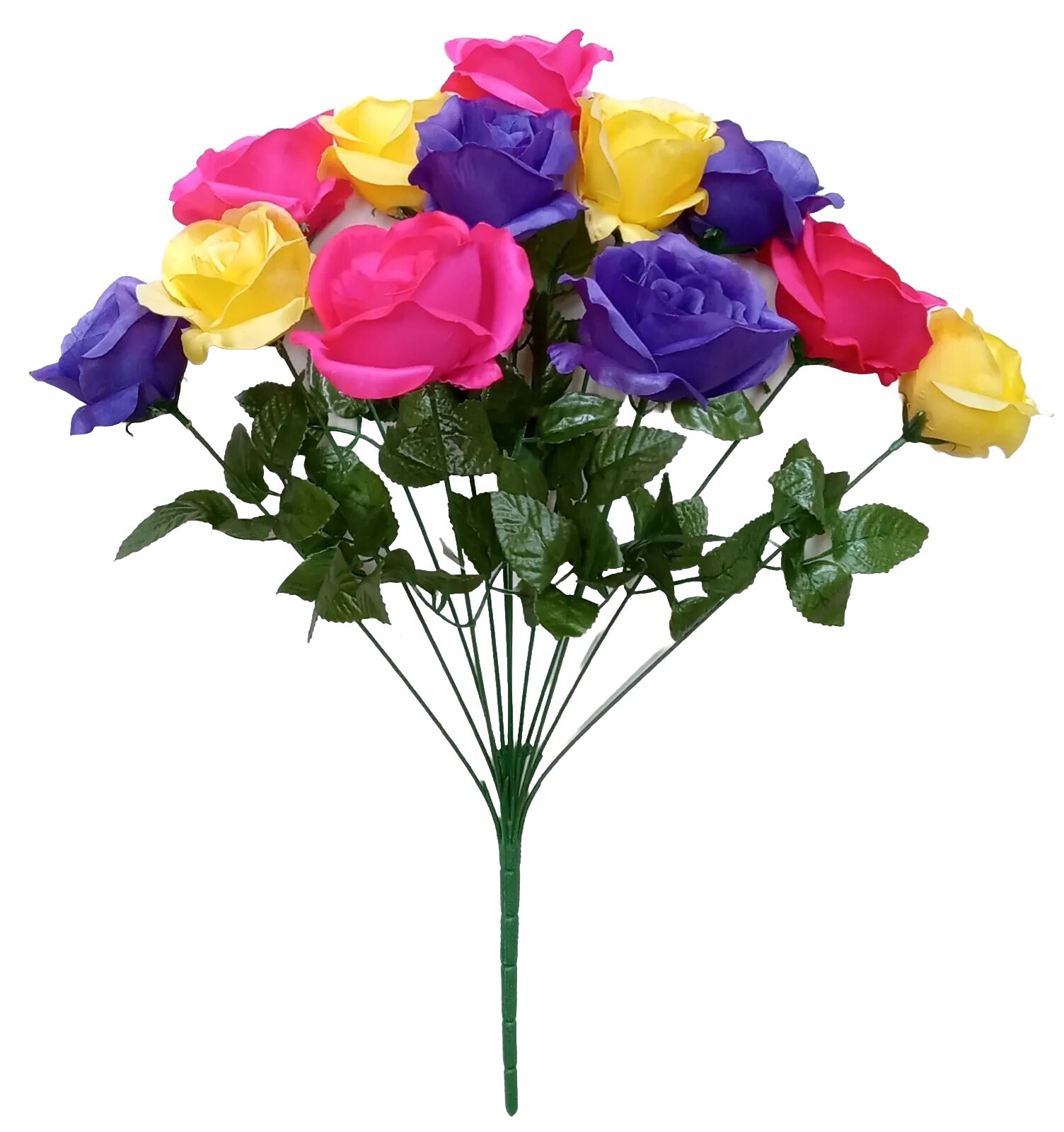 Yellow Purple & Beauty Open Rose 20″ Lg Bush Silk Flower Indoor/Outdoor Decor