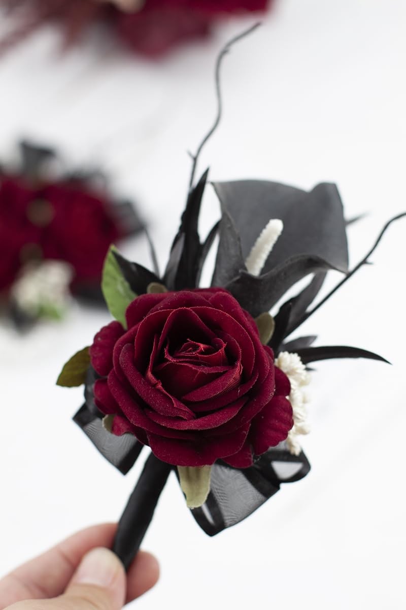 Black Burgundy Calla Lily Corsage and Boutonniere Set for Weddings and Proms