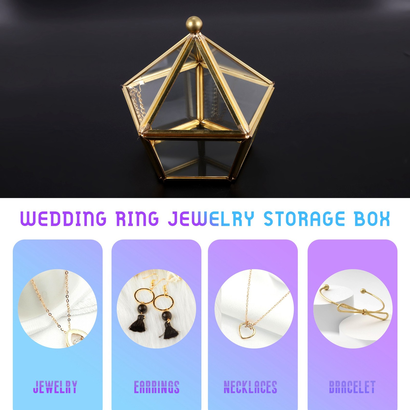 Glass Box Wedding Jewelry Case Immortal Flower Glass Cover Home7495