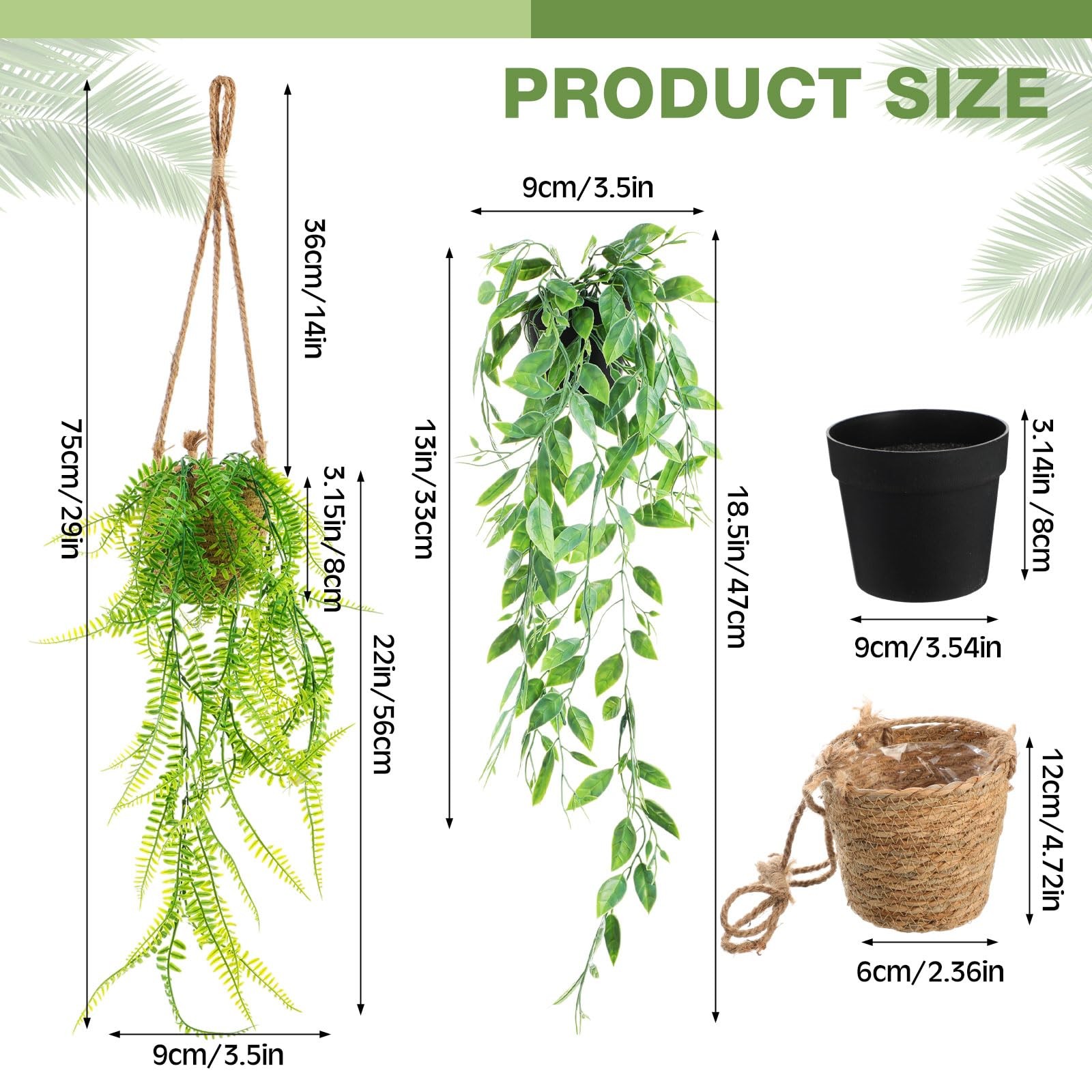 Summer Mini Hanging Artificial Plant with Woven Basket Boho Fake Plants Ivy F…