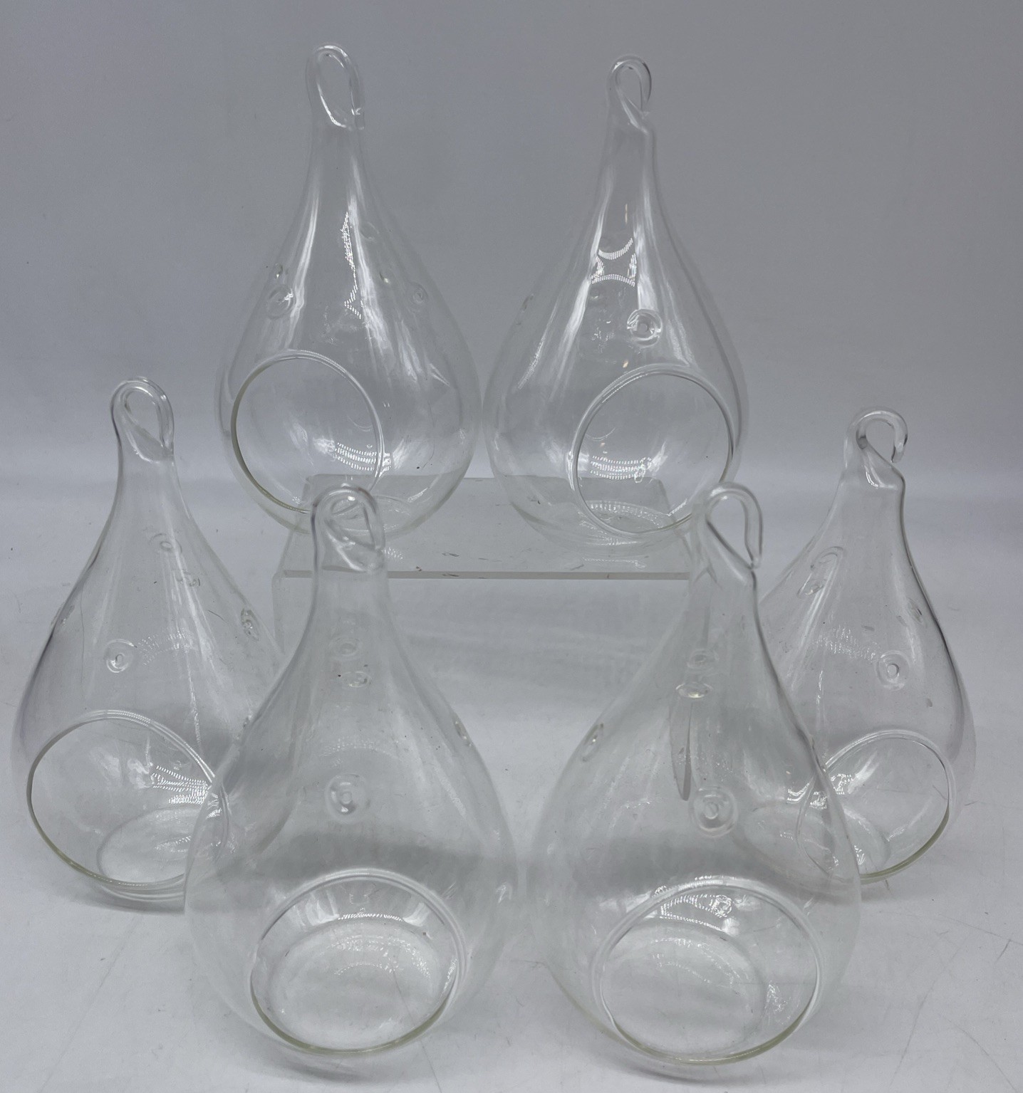 6 Blown Glass Teardrop Hanging Plant Terrarium 5” Clear EUC