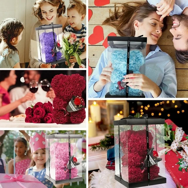 RECUTMS ARTIFICIAL ROSE BEAR VALENTINES DAY GIFT FOR HER, RED *DISTRESSED PKG