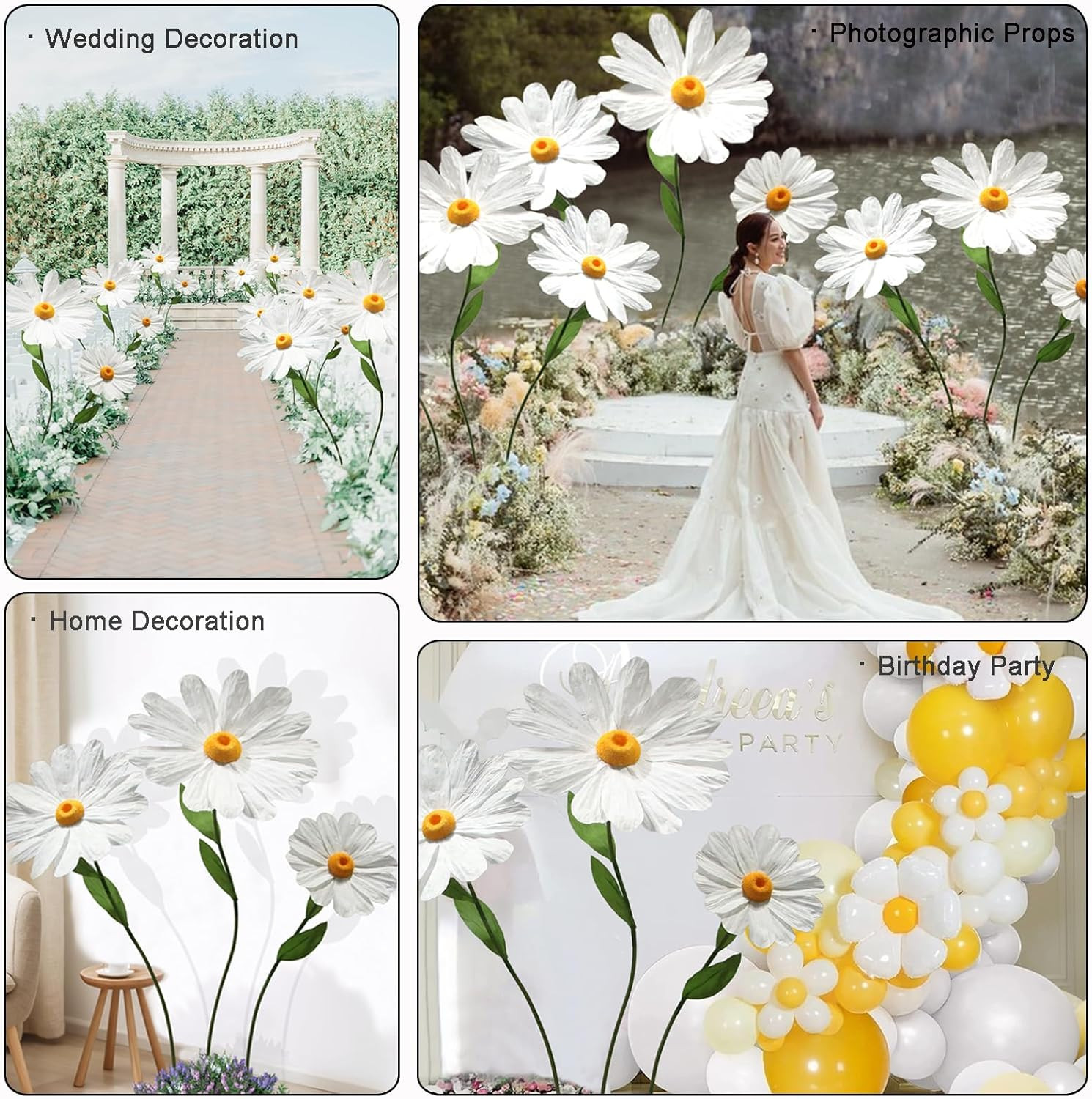 Giant White Paper Daisy Flowers 5.9 Ft for Party, Wedding, Home Decor