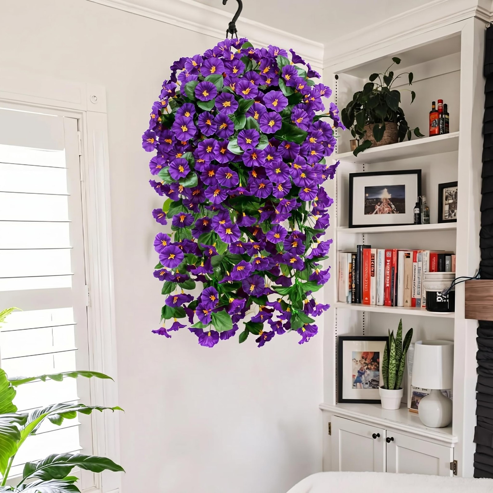 3 Pcs Artificial Hanging Flowers for Outdoors, Fake Silk Hanging Plants Faux Mor