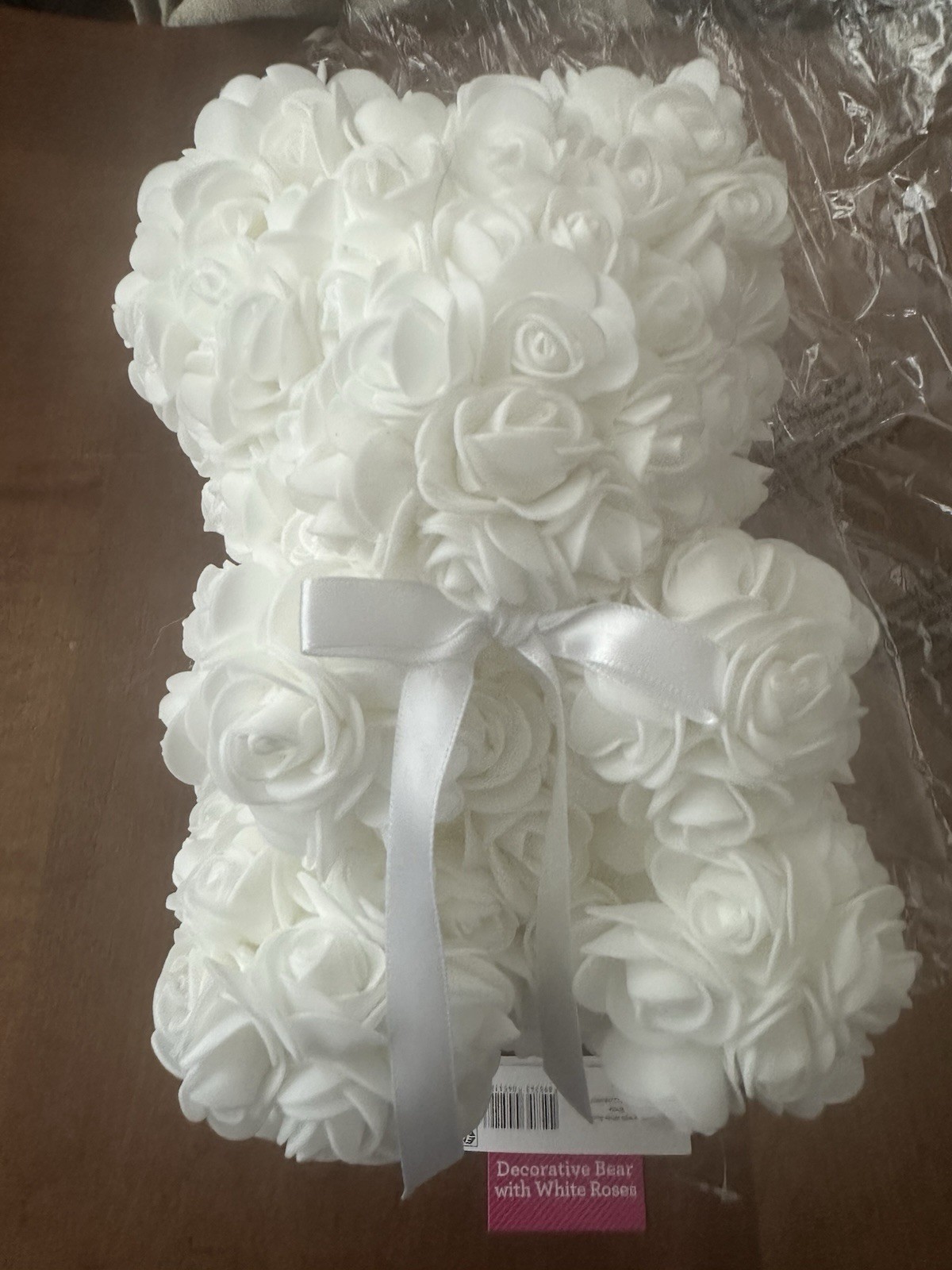 Floral Romantic Rose Teddy Bear, 9.5”~Pink,Purple,OR White Satin Bow,White Roses