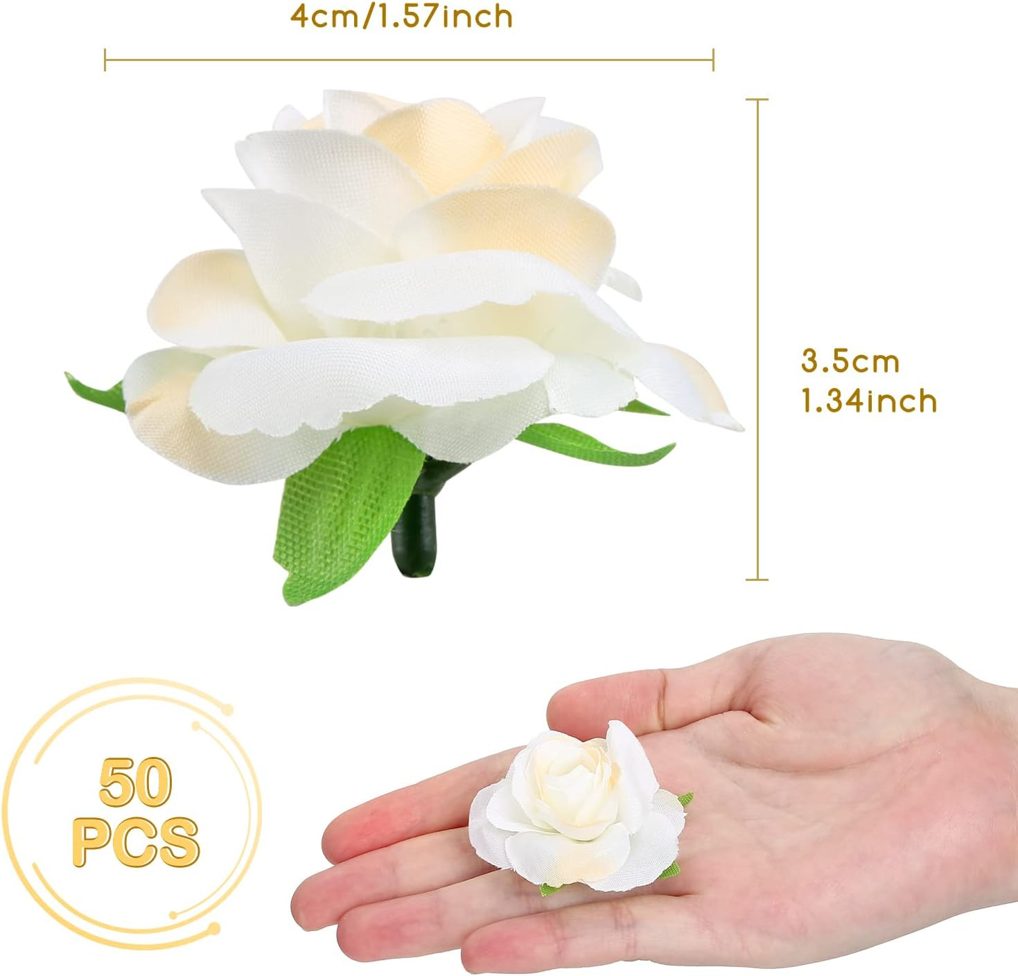 50PCS Mini Cream White Roses Artificial Flowers, 1.6″ Small Silk Fake Roses | Ro