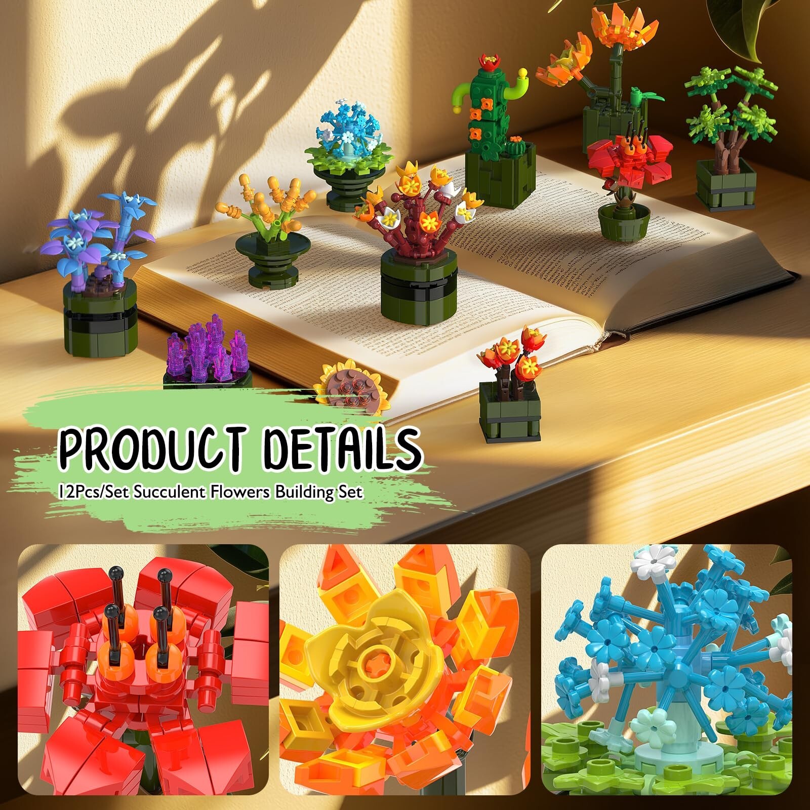 NUTCRACKER 12Pcs/Set Succulent Flower Building Set, Flower Bonsai Botanical C…