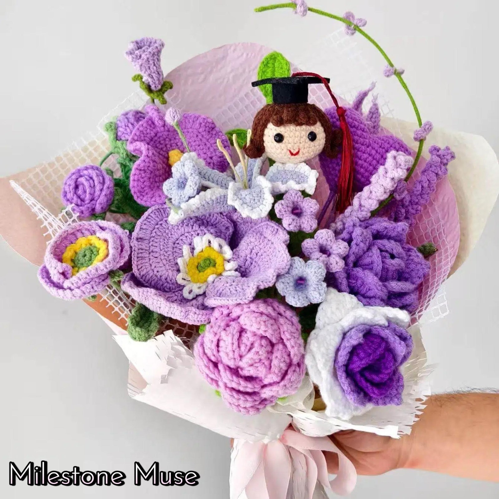Crochet Graduation Doll Bouquet Handmade Class of 2026 Graduate Anniversary Gift