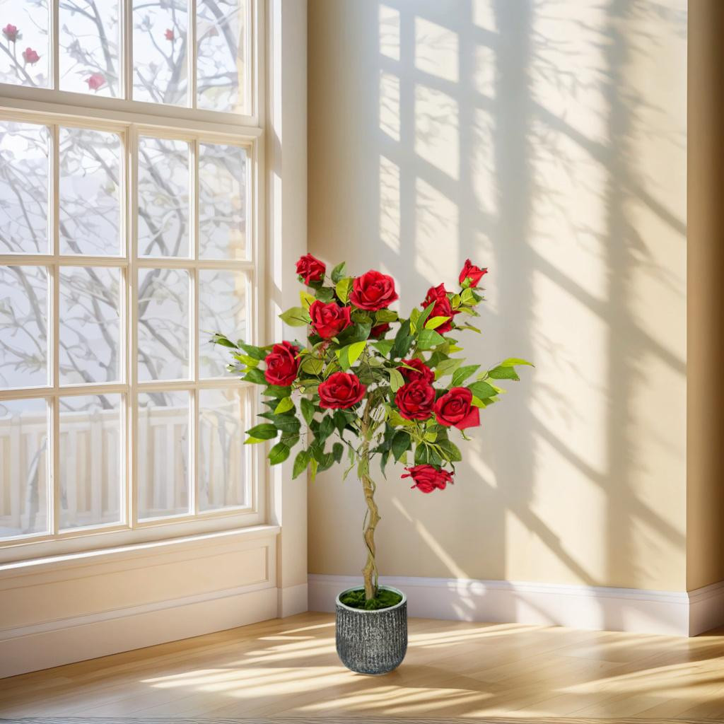 Artificial Rose Tree with Ceramic Pot Indoor Home Decor Faux Plant Arrangement