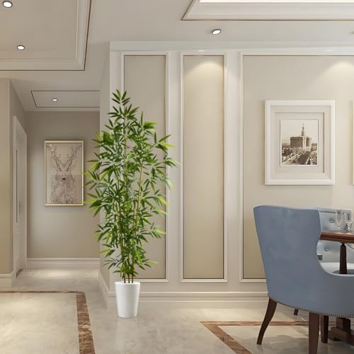 Artificial Tree, 84” Tall Fake Plant with White Planter, Faux Trees 7ft Bamboo