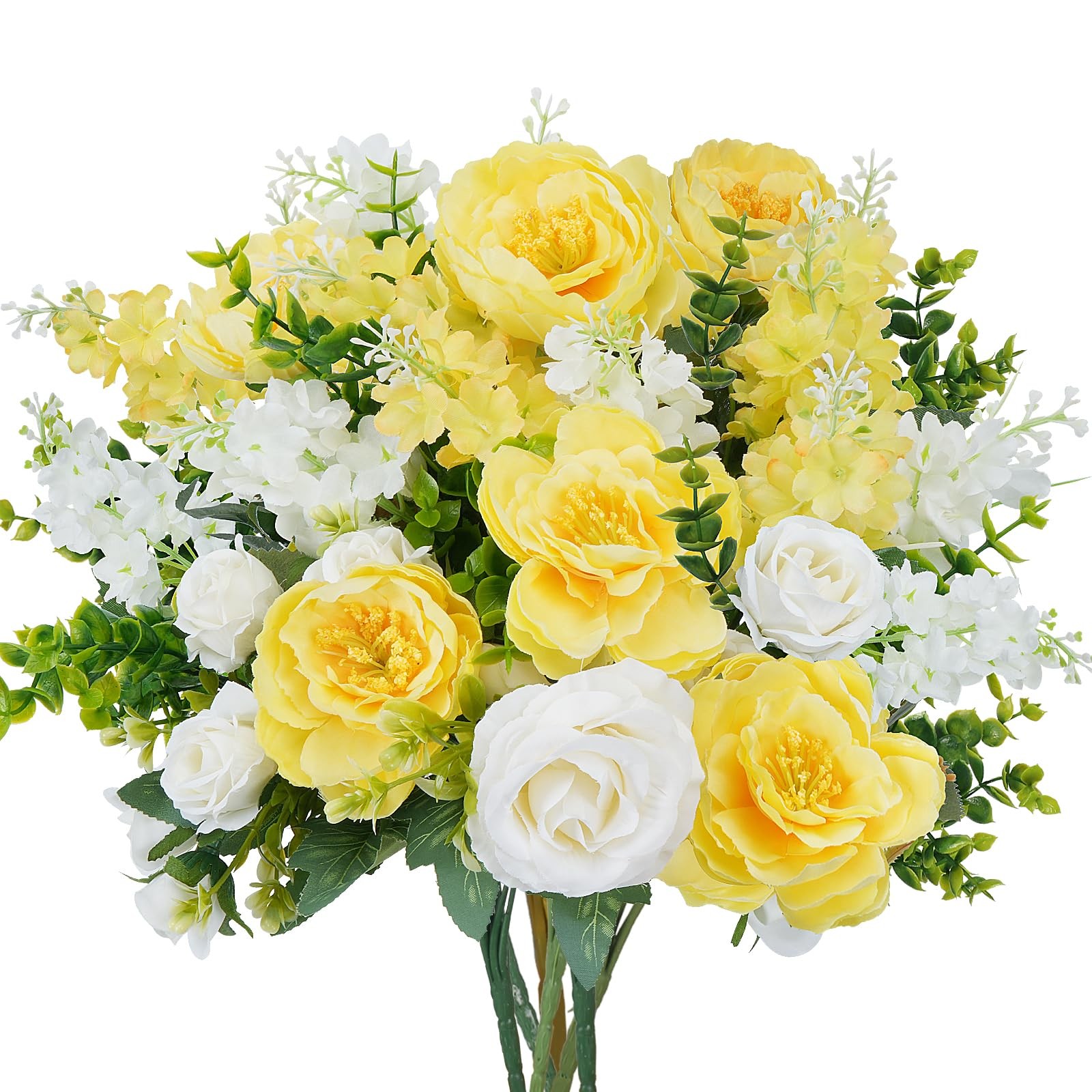 6Pcs Peonies Artificial Flowers Silk Rose Bouquets Yellow White Faux Floral A…