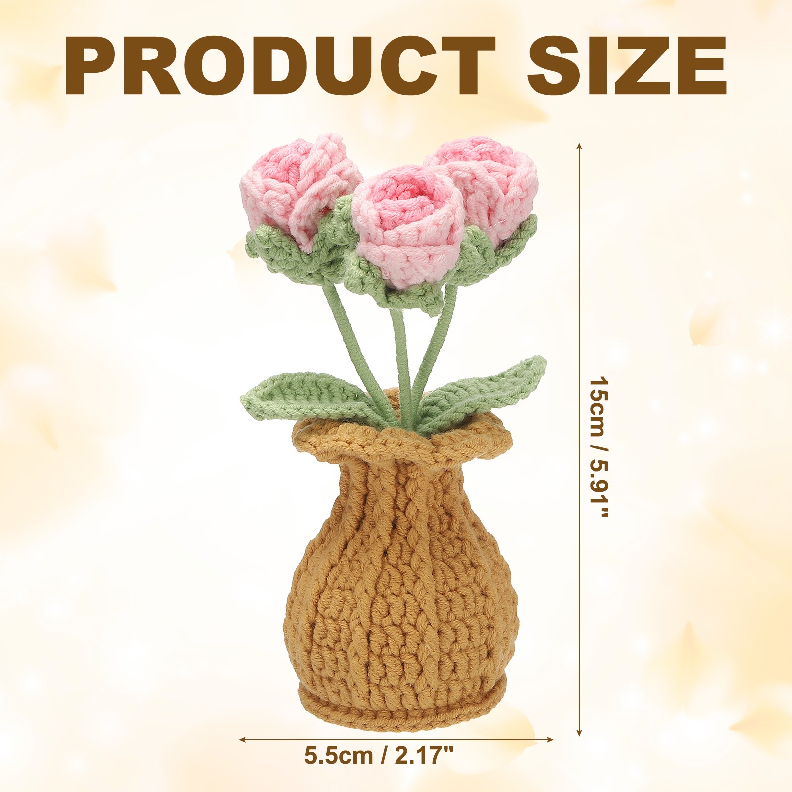 Crochet Flowers Rose Artificial Flowers Little Potted 3 Flowers Gradient Pink