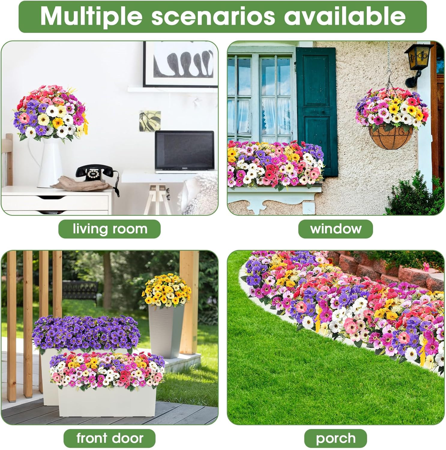 12 Bundles Artificial Flowers for Outdoors Decoration, Fake Daisy Silk Flowers U