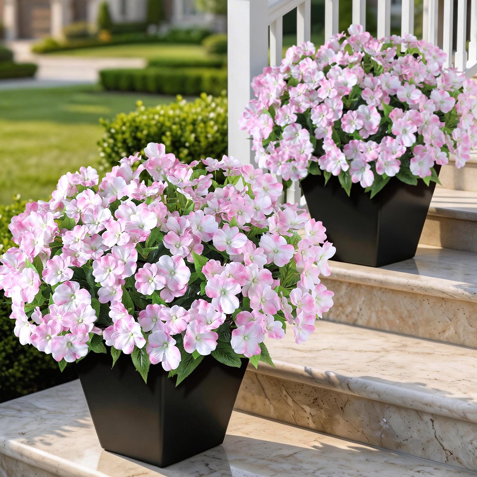 16 Bundles Artificial Impatiens for Outdoor Spring Summer Decor, No Fade Silk…