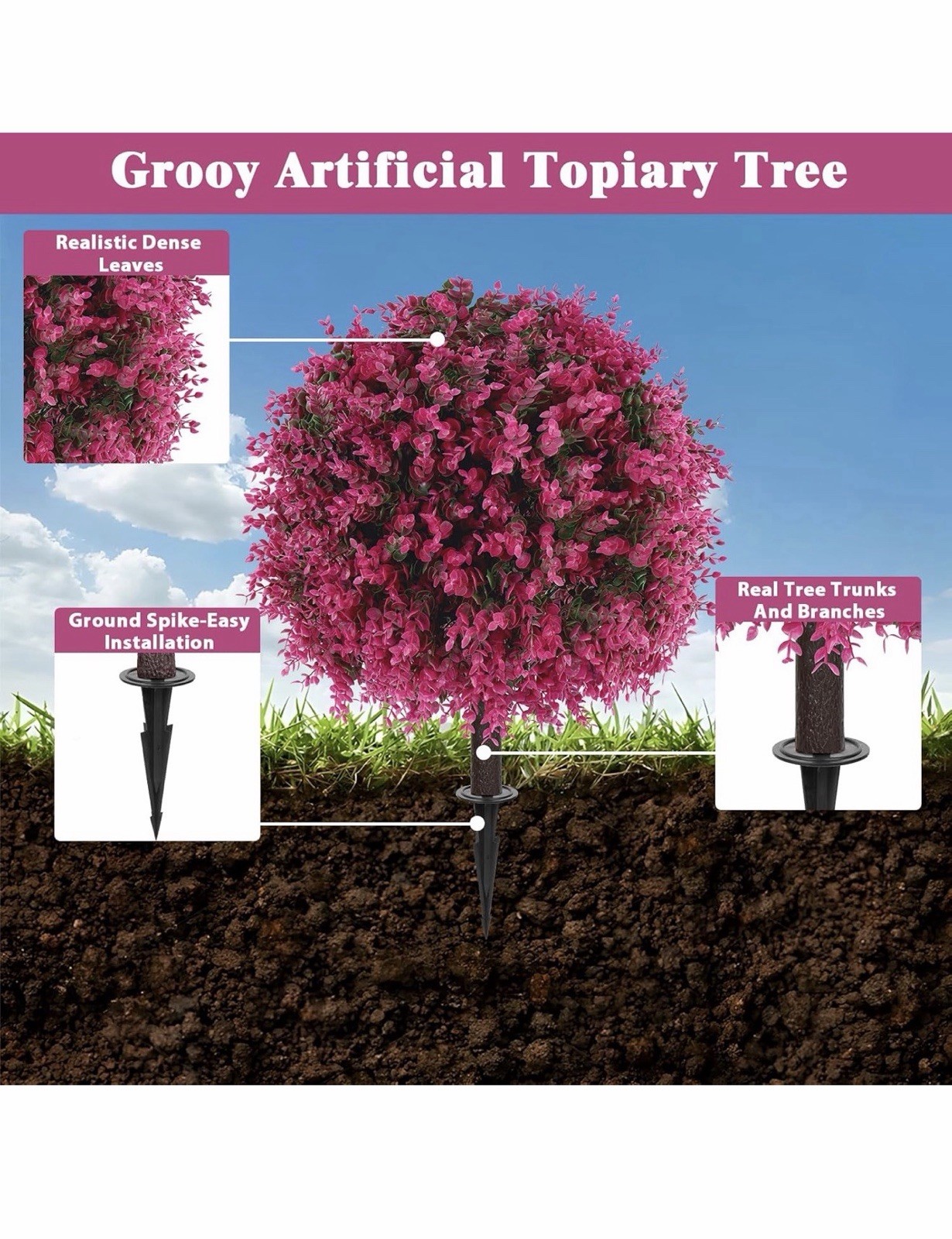 2 Pack 26″ Artificial Boxwood Topiary Trees UV Resistant Shrubs w/ Ground Spikes