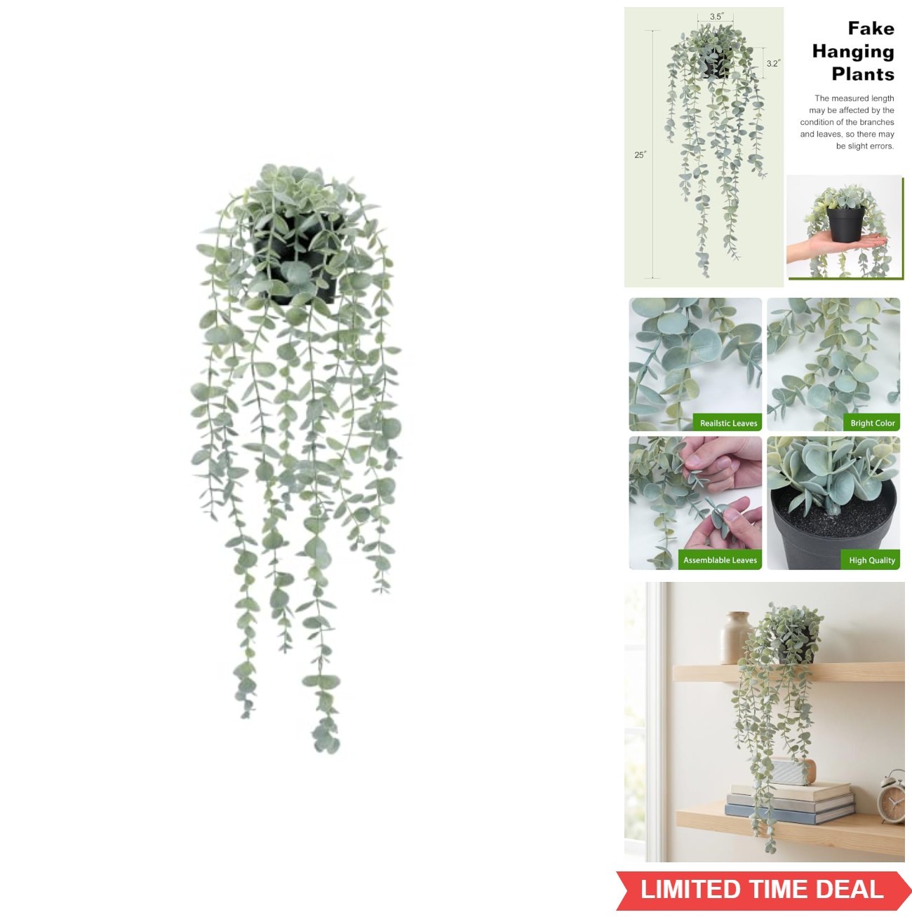 Artificial Hanging Plant Eucalyptus 3.5in Pot Faux Fake Greenery Indoor Outdoor