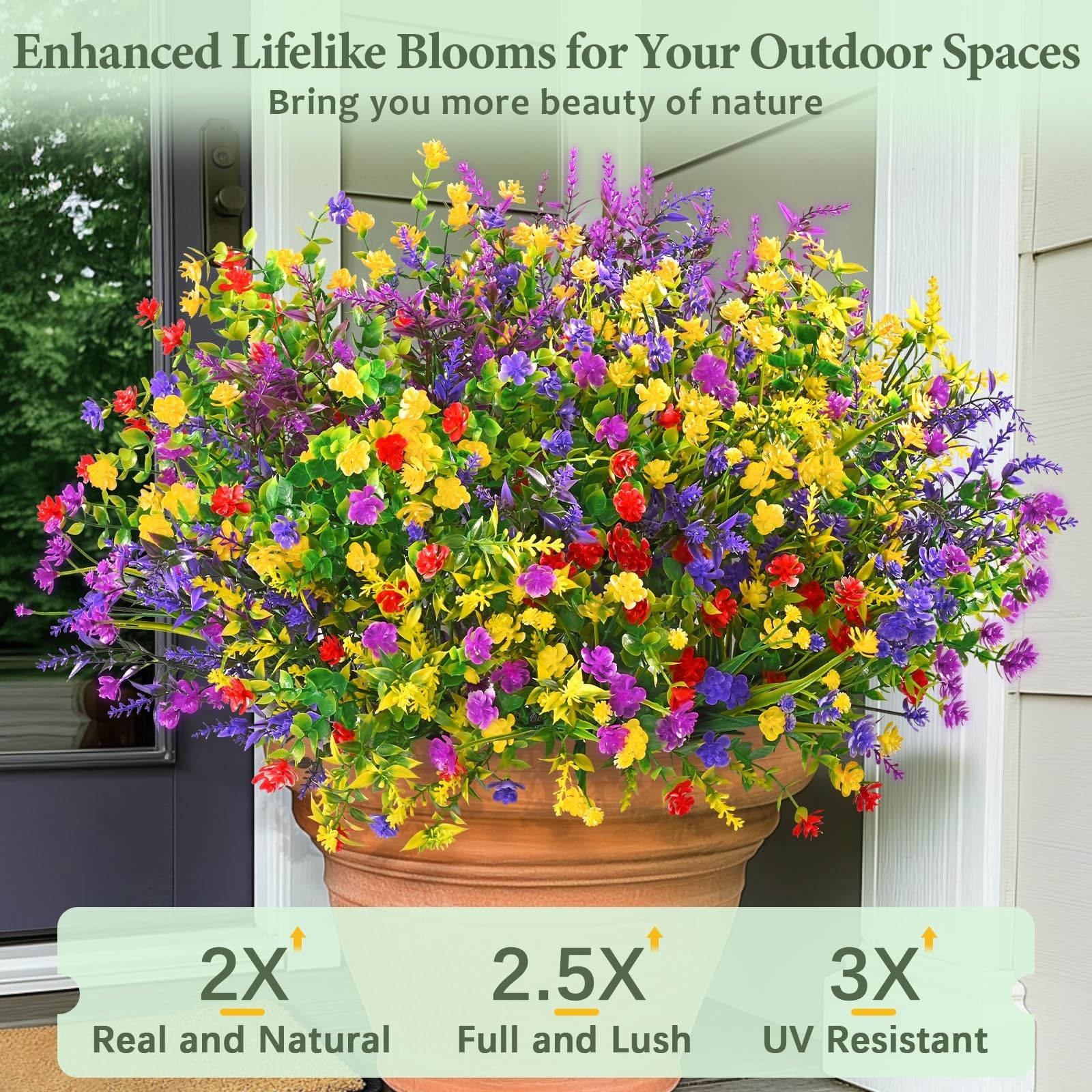 UV Resistant Artificial Flowers – 9 Bundles Realistic Outdoor Plants for Garden