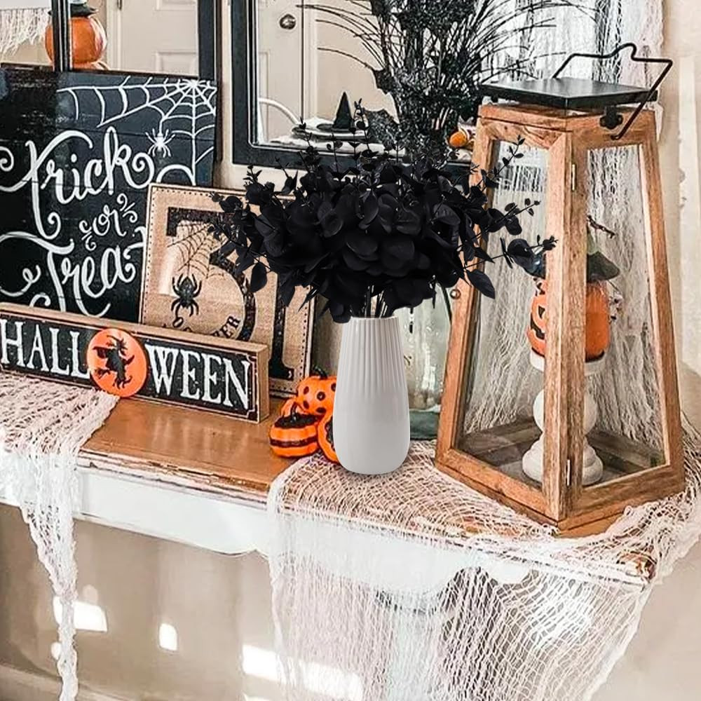 18Pcs Black Artificial Flowers 2 Styles Black Eucalyptus Stems for Table Centerp