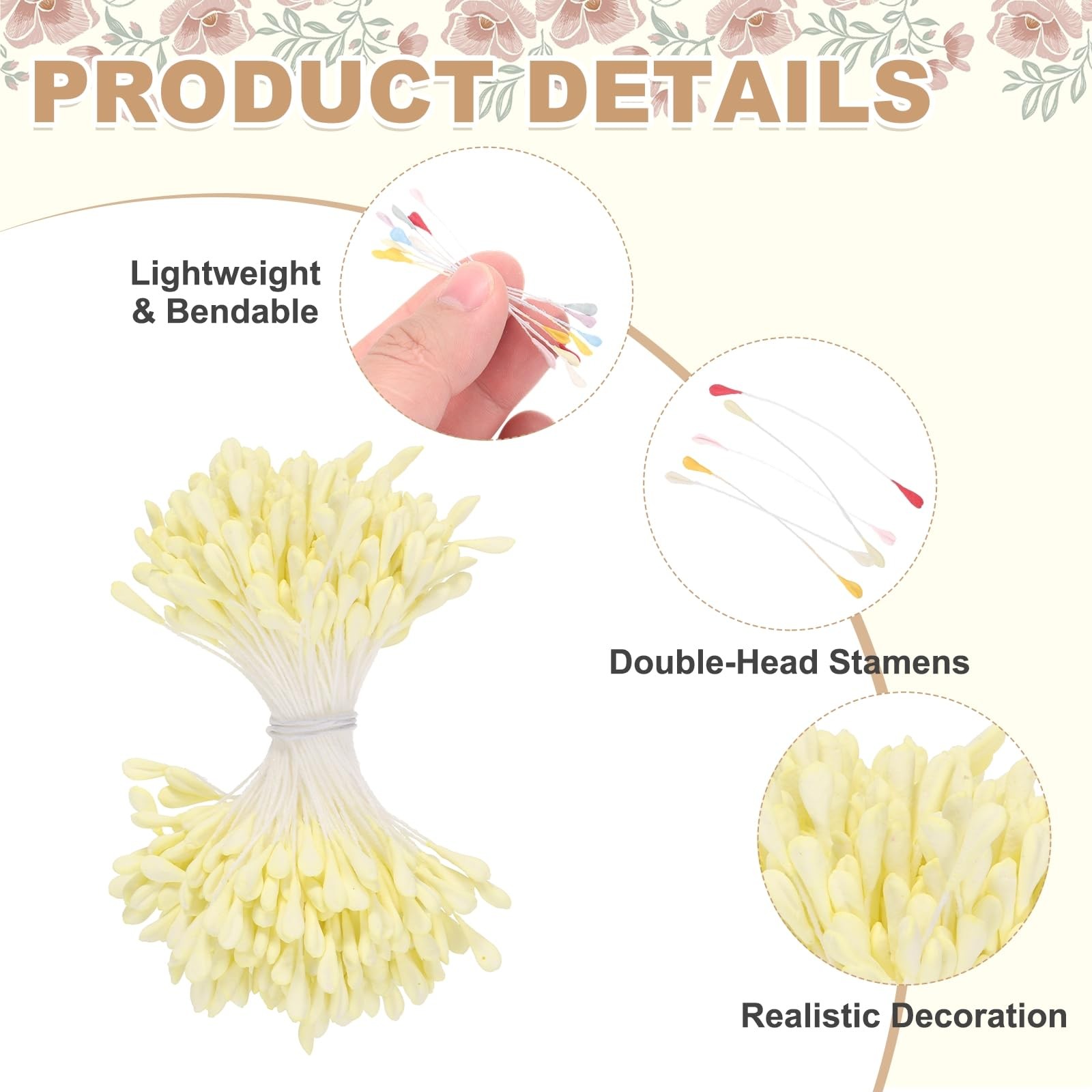 1020 PCS Light Yellow 3mm Double Head Flower Stamen Artificial Floral Craft