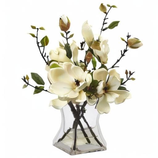 Nearly Natural 4534-WH Magnolia Arrangement with Vase,White