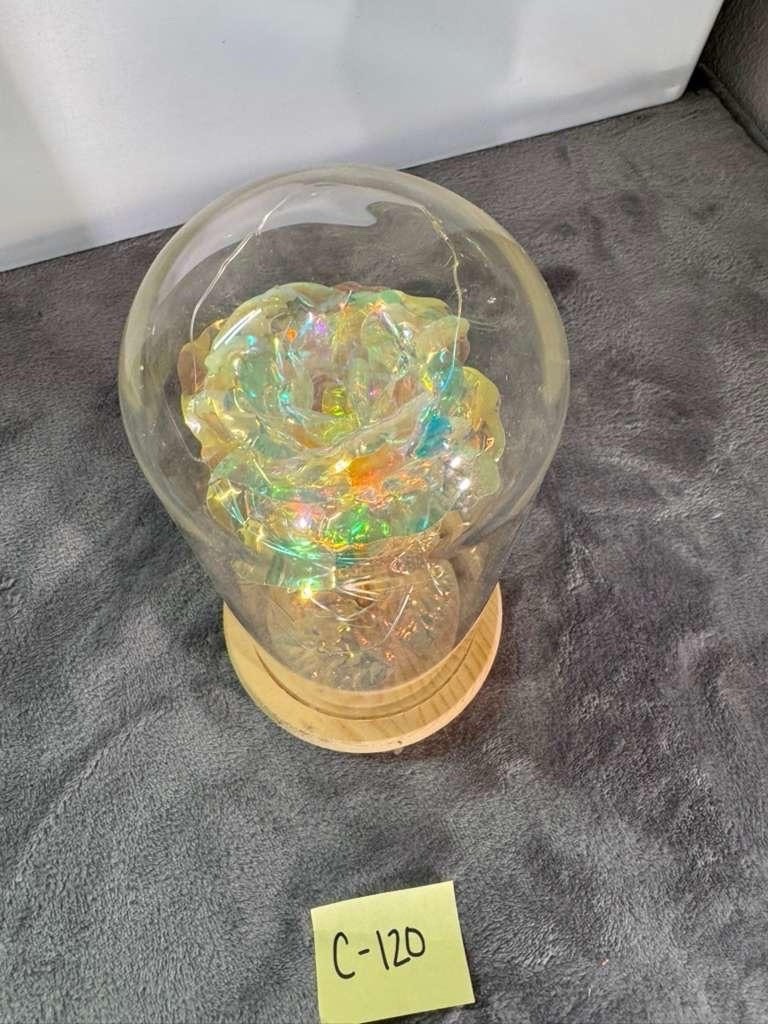 Iridescent Color Changing Flower In Glass Dome