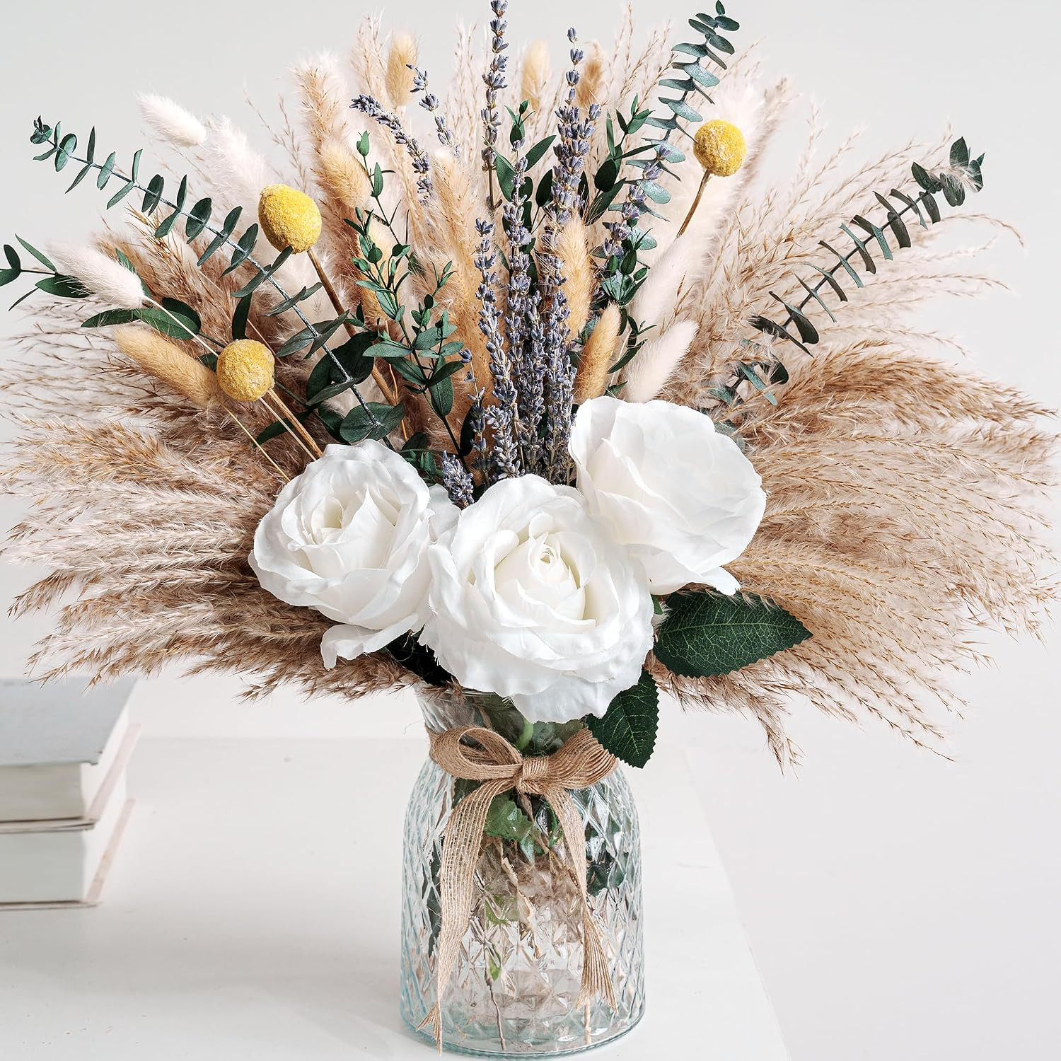 Faux Flower Arrangement with Vase, Center Pieces Decoration for Table, Pampas Gr