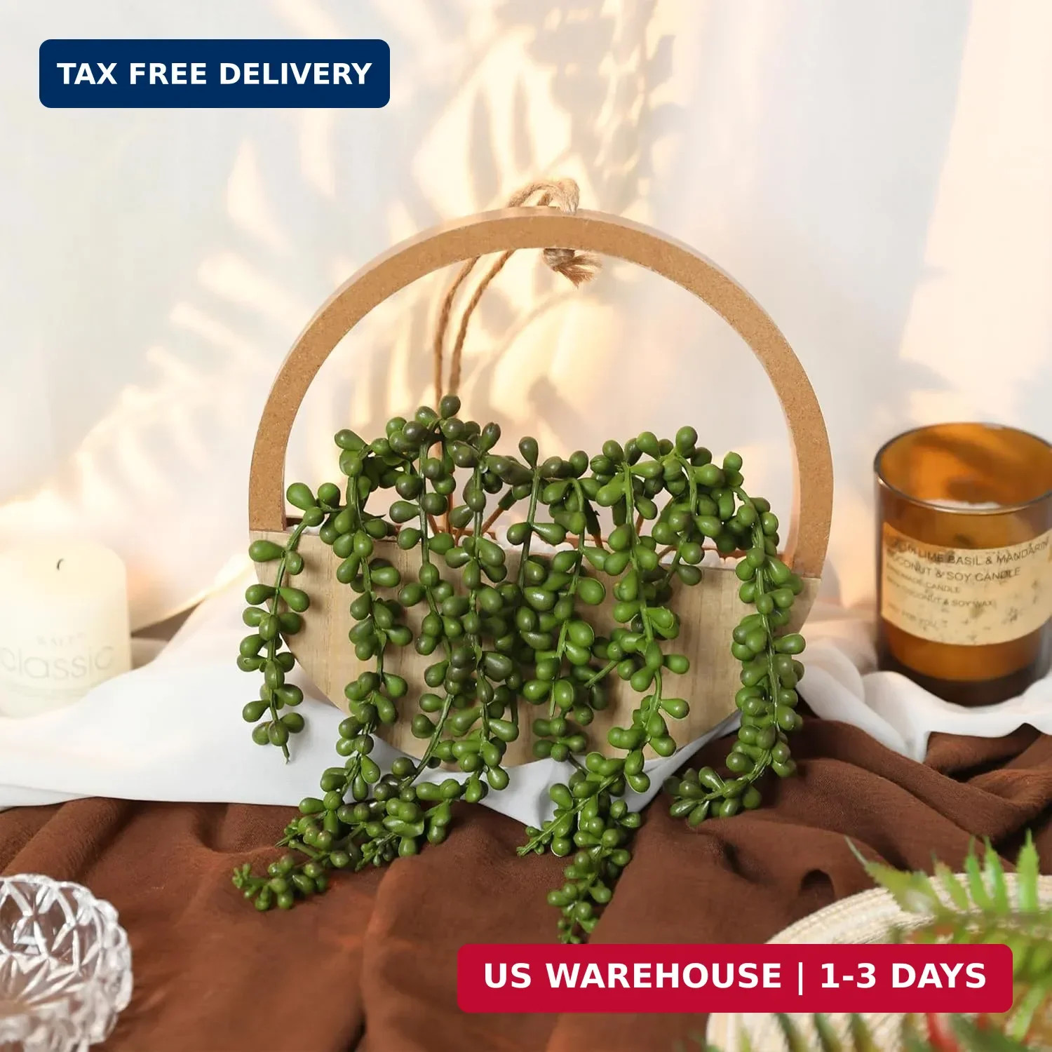 Floweroyal 2pcs Artificial Succulents Hanging Plants 12.2” Fake String of Pearl