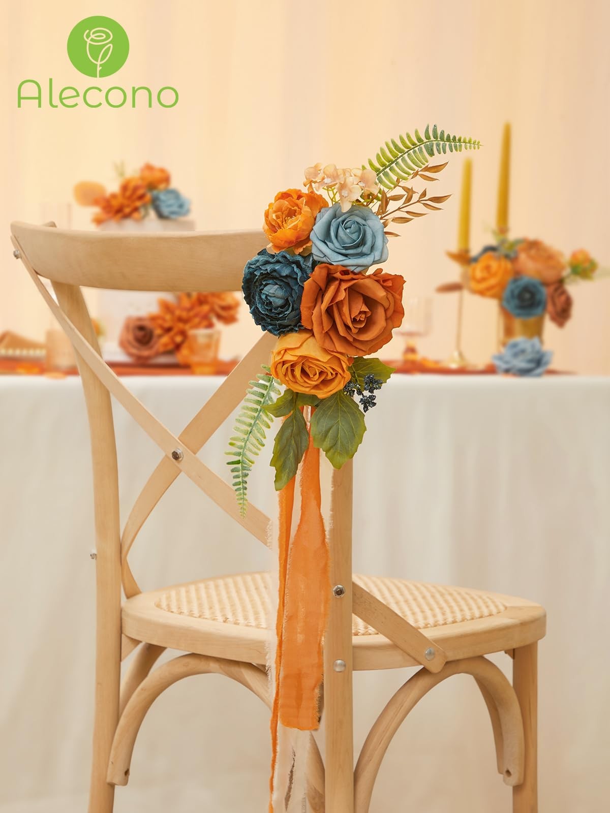 Artificial Orange Fake Flowers Fall Wedding Bouquets Table Centerpiece Decor