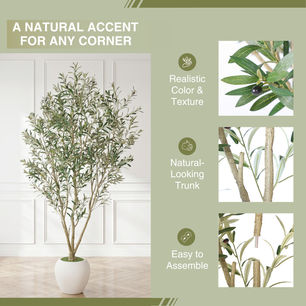 Artificial Olive Tree 8.2FT Tall Faux Plant with White Pot Indoor Decor