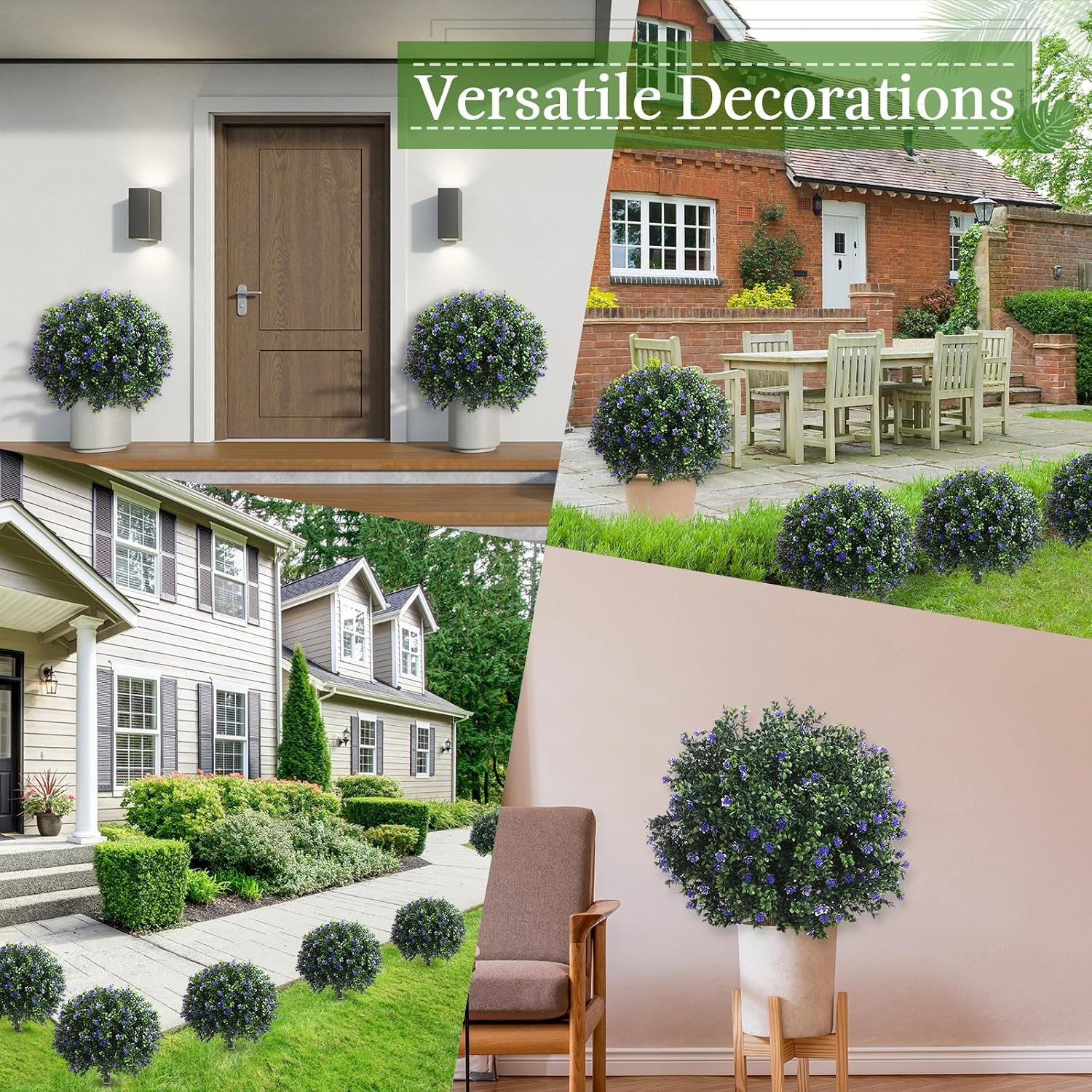 Yunlly Set of 2 Artificial Boxwood Topiary Ball Tree Fake Bushes Shrubs Outdoor