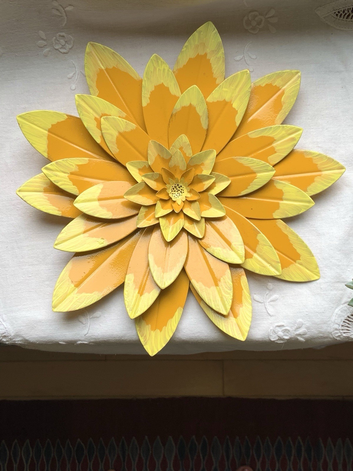 🌼Vintage Metal Flower Wall Indoor/Out Yellow Sunflower Zinnia Chrysanthemum🌻