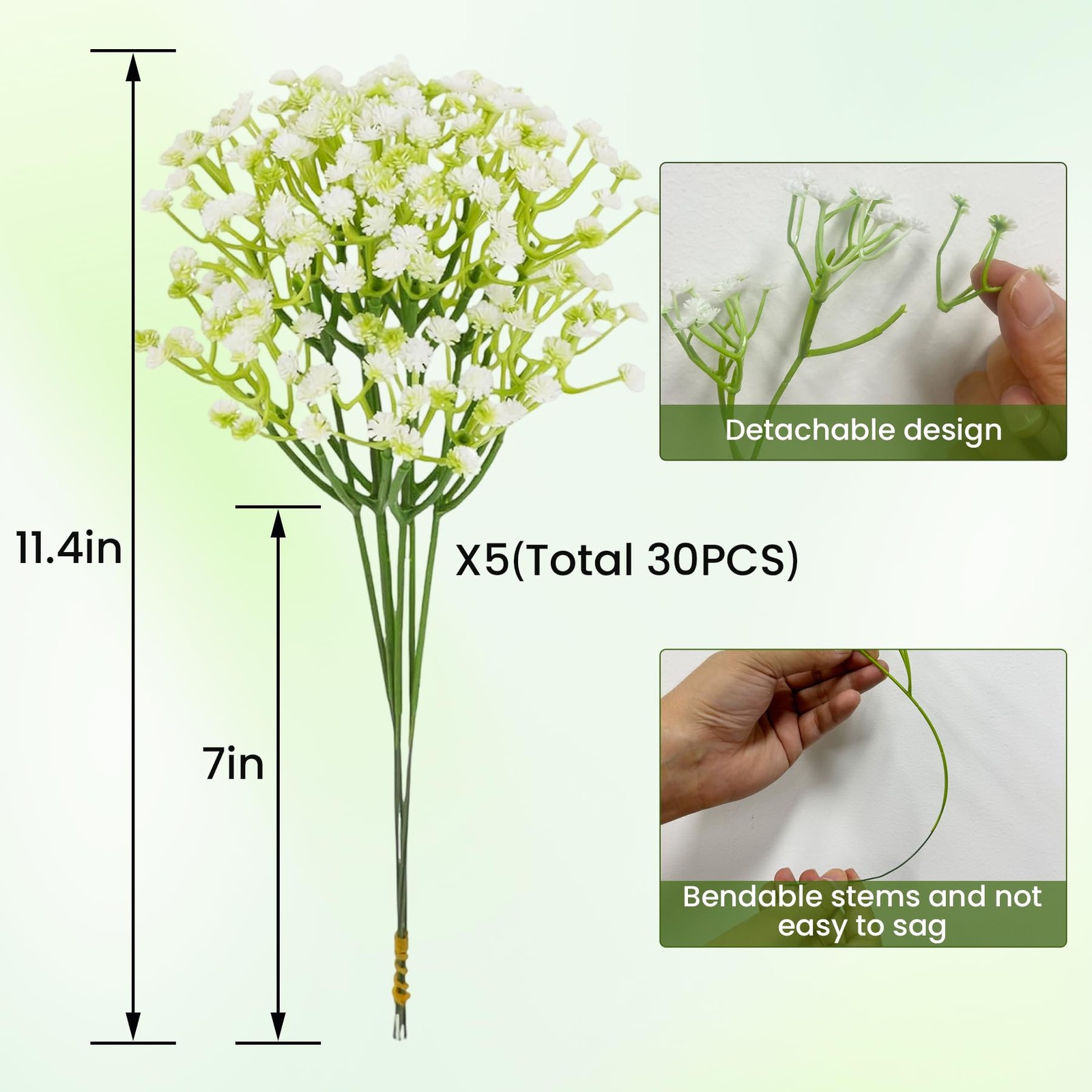 30 Pcs White Babys Breath Artificial Flowers Real Touch Gypsophila Bouquets